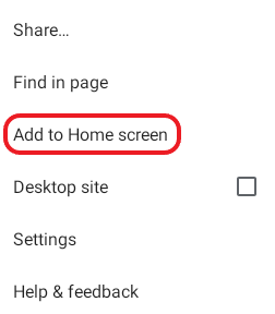 Android add to home screen