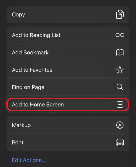 iOS add to home screen